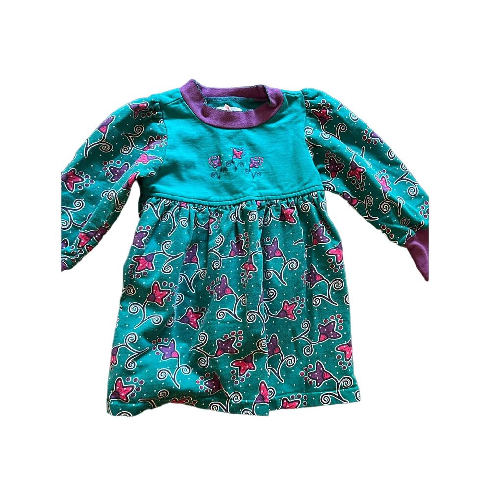 Vintage Gymboree Dress - Teal with Purple Flowers Small